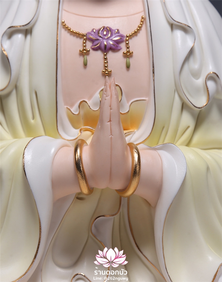 พระโพธิสัตว์กวนอิม พระแม่กวนอิมโพธิสัตว์ ปางพนมมือ ประทับนั่งดอกบัว ขนาด 13/18 นิ้ว