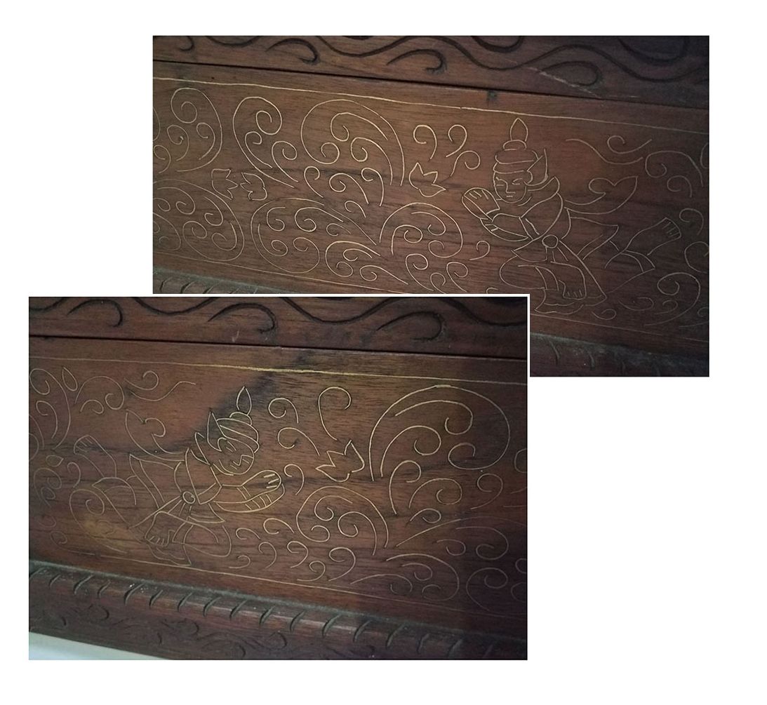 หีบหรือกล่องไม้สักงานเก่า ตอกลายเส้นทองเหลือง-BPT1710-