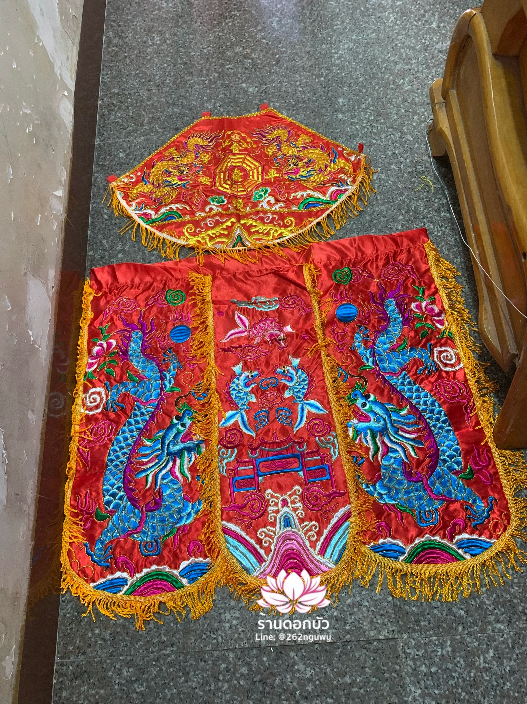 ชุดร่างทรง ชุดม้าทรง ต้อพระจีน ลายมังกร สีแดง/เหลือง/เขียว