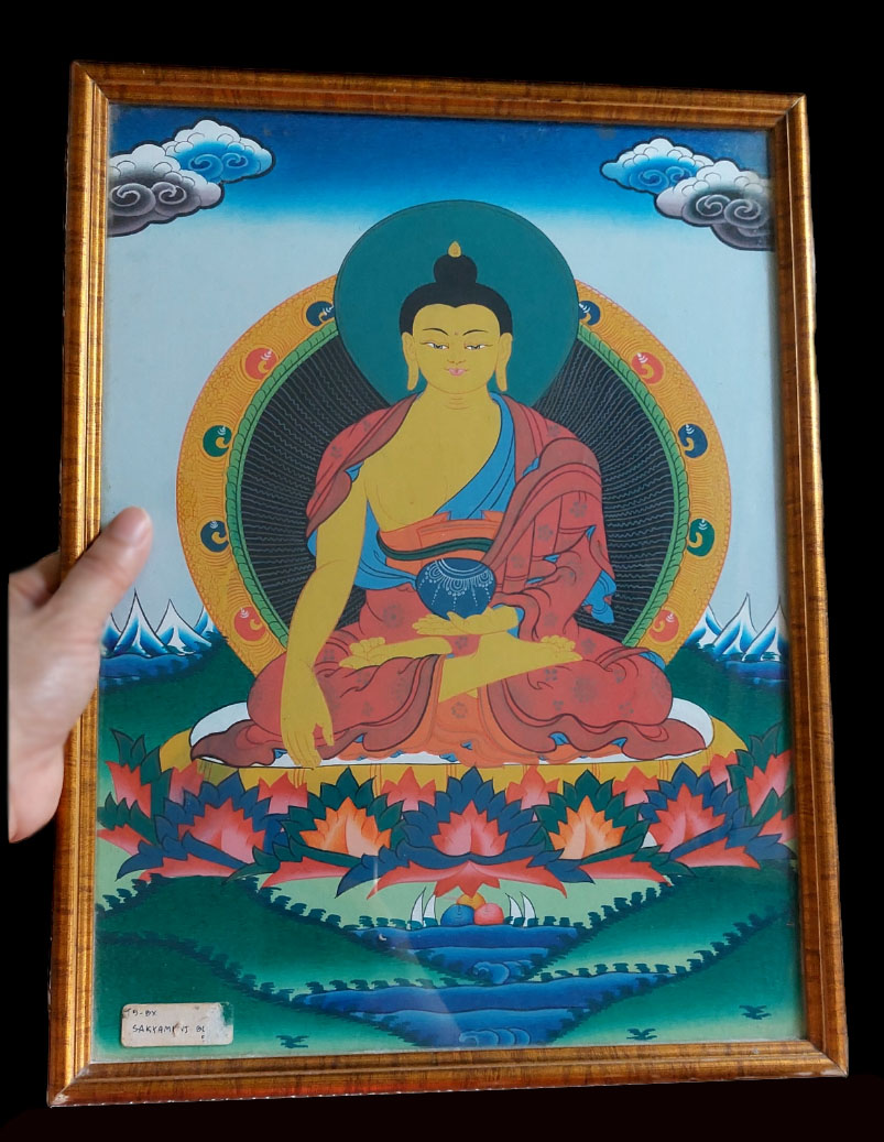 💥SALE!💥ภาวาดทังก้าทิเบต-พระศากยมุนี - (เข้ากรอบกระจกแล้ว) งานเก่า