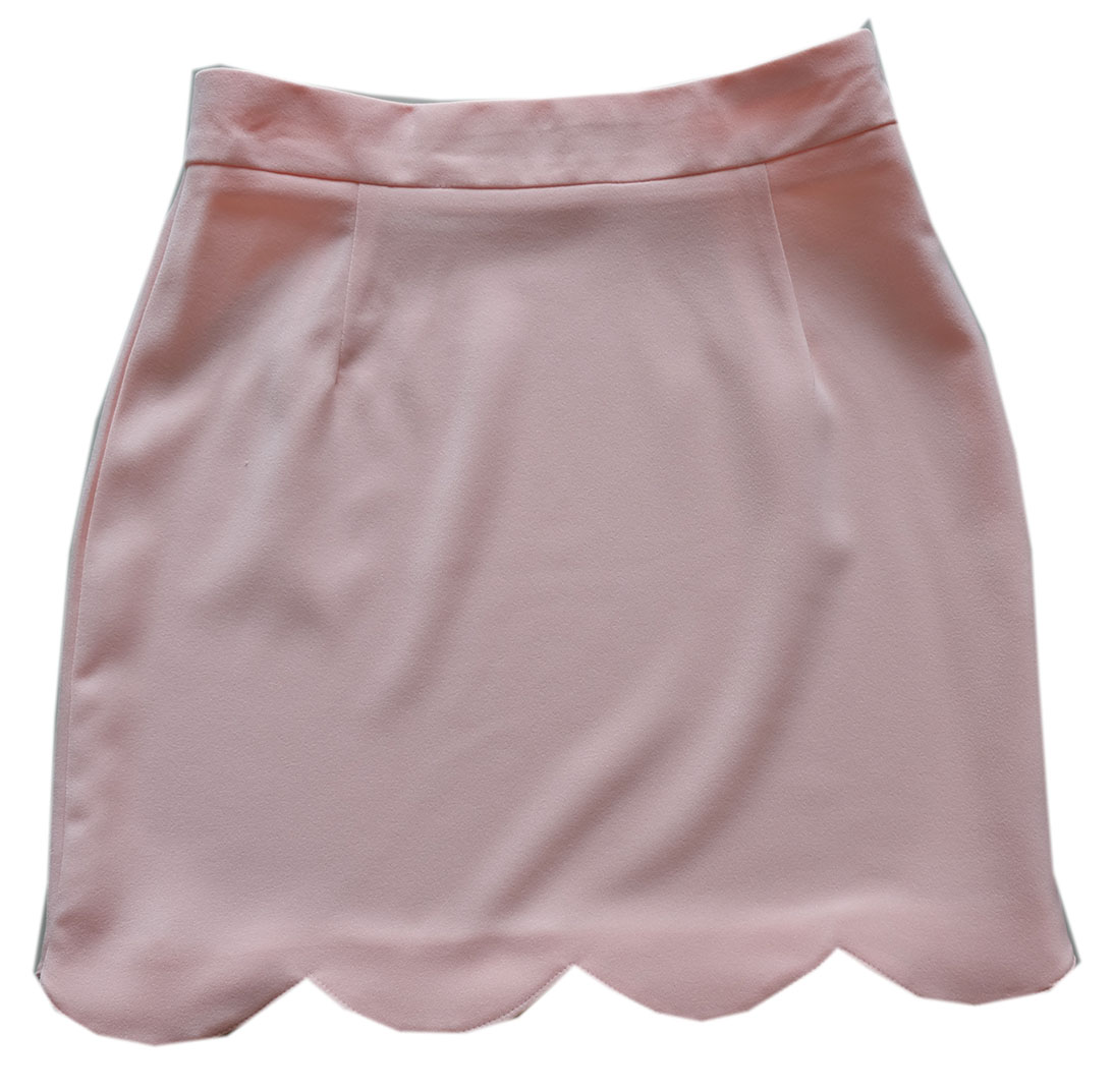 กระโปรงปลายหยัก ผ้าฮานาโกะ สีโอรส Size S M L XL