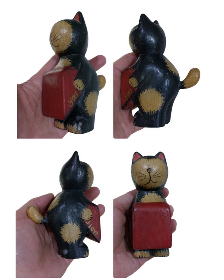 ไม้แกะสลักเล็กๆ ขายรวม3ชิ้น เป็ด2 แมว1 มือสอง ตำหนินิดหน่อย