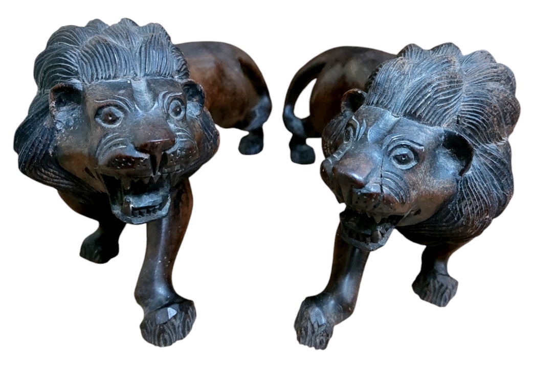 สิงโตคู่ ไม้แกะ งานเก่า-BPT260-