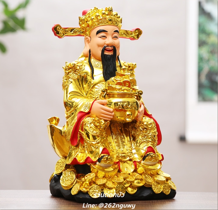 เทพเจ้าไฉ่ซิงเอี๊ย เทพเจ้าแห่งโชคลาภ ความมั่งคั่งและร่ำรวย เนื้อเรซิ่น สีทอง ขนาด 12/16/19 นิ้ว