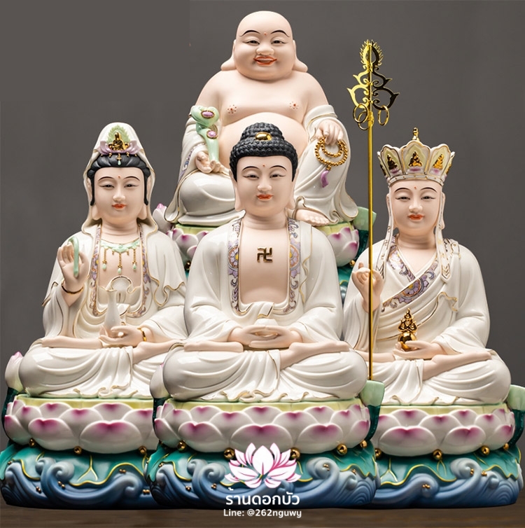 พระพุทธเจ้า พระโพธิสัตว์กวนอิม พระกษิติครรภโพธิสัตว์ พระศรีอริยเมตไตรย ปางประทับนั่งดอกบัว ขนาด 12/16 นิ้ว