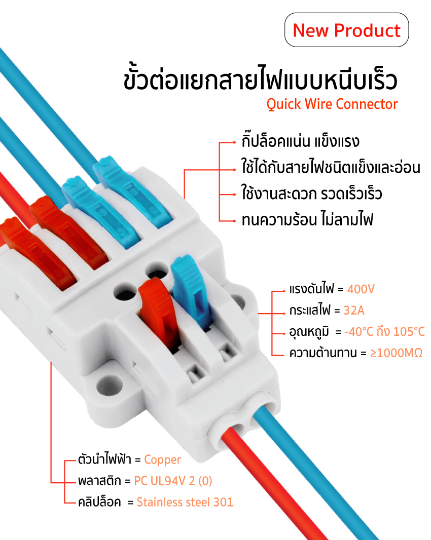 ขั้วต่อสายไฟ แบบหนีบเร็ว เต๋าต่อสายไฟ เทอร์มินอลต่อสายไฟ terminal