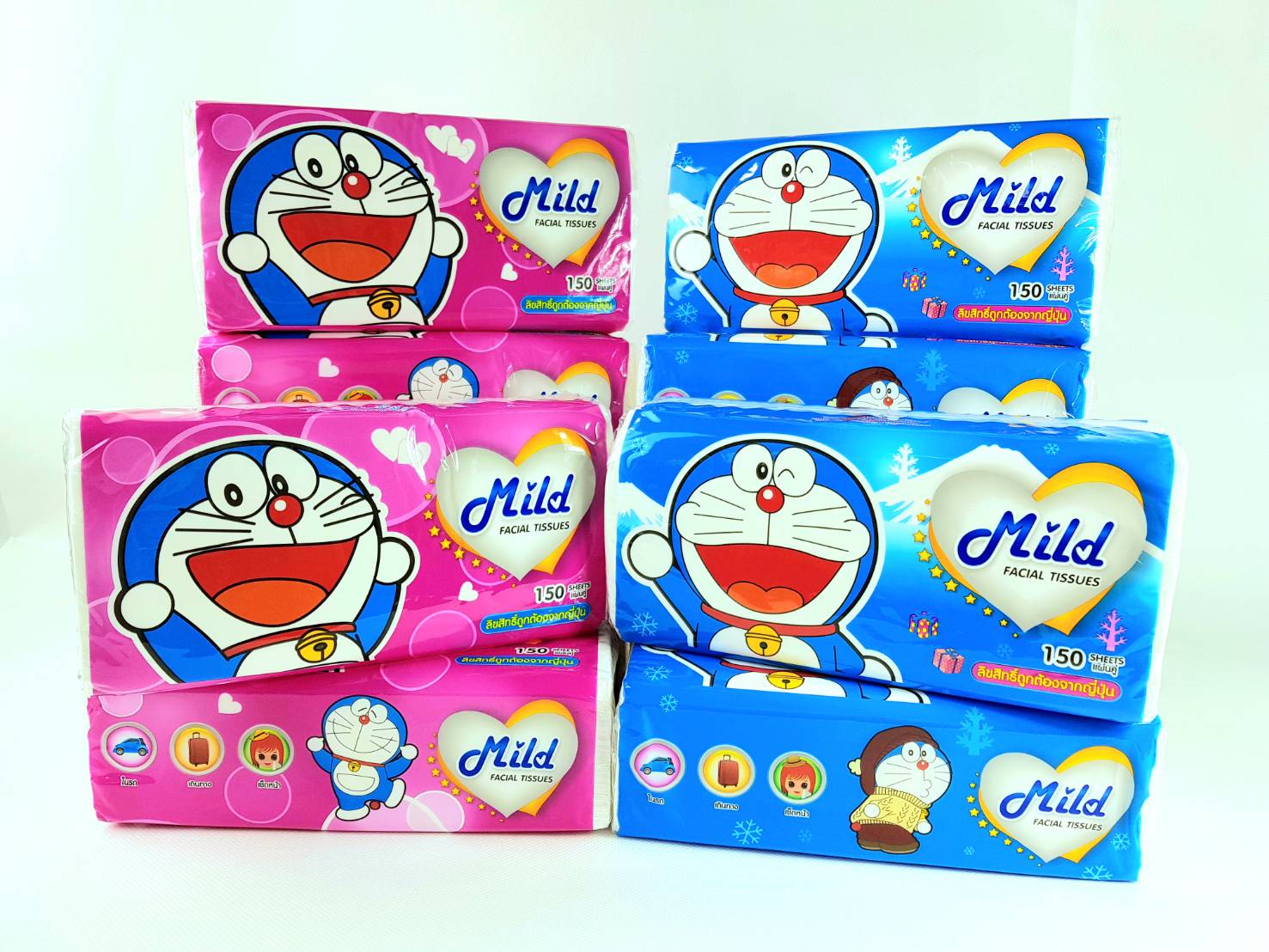 Small Evting กระดาษทิชชู่เช็ดหน้ายกแพ็คสุดคุ้ม!! Mild 150แผ่น/ห่อ (12ห่อ/แพ็ค) ลายโดเรม่อน ลิขสิทธิ์แท้ กระดาษเช็ดหน้ายกแพ็ค