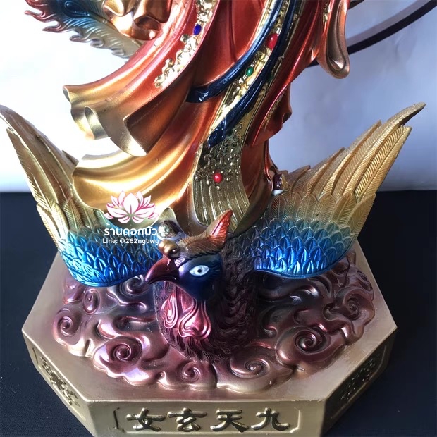 กิ่วเที้ยนเฮี่ยนลื้อ กิวเทียงเหี่ยงนึ่ง จิ่วเทียนเสวียนนี่ ปางยืนบนหงส์บริวาร งานเรซิ่น ขนาด 16/19 นิ้ว