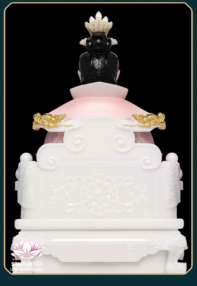 กิมฮั้วเนี่ยเนี้ย กิมฮั้วฮูหยิน เทพดอกไม้ทอง ปางประทับนั่งบัลลังก์มังกร งานหินอ่อนคุณภาพสูง ขนาด 12/16/19/26 นิ้ว