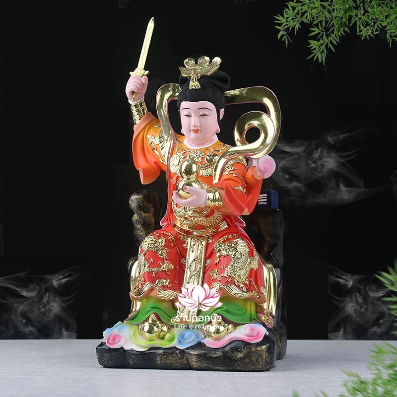 กิ่วเที้ยนเฮี่ยนลื้อ กิวเทียงเหี่ยงนึ่ง จิ่วเทียนเสวียนนี่ ปางนั่งบัลลังก์เหยียบดอกบัว งานเรซิ่น ขนาด 12/16/19 นิ้ว