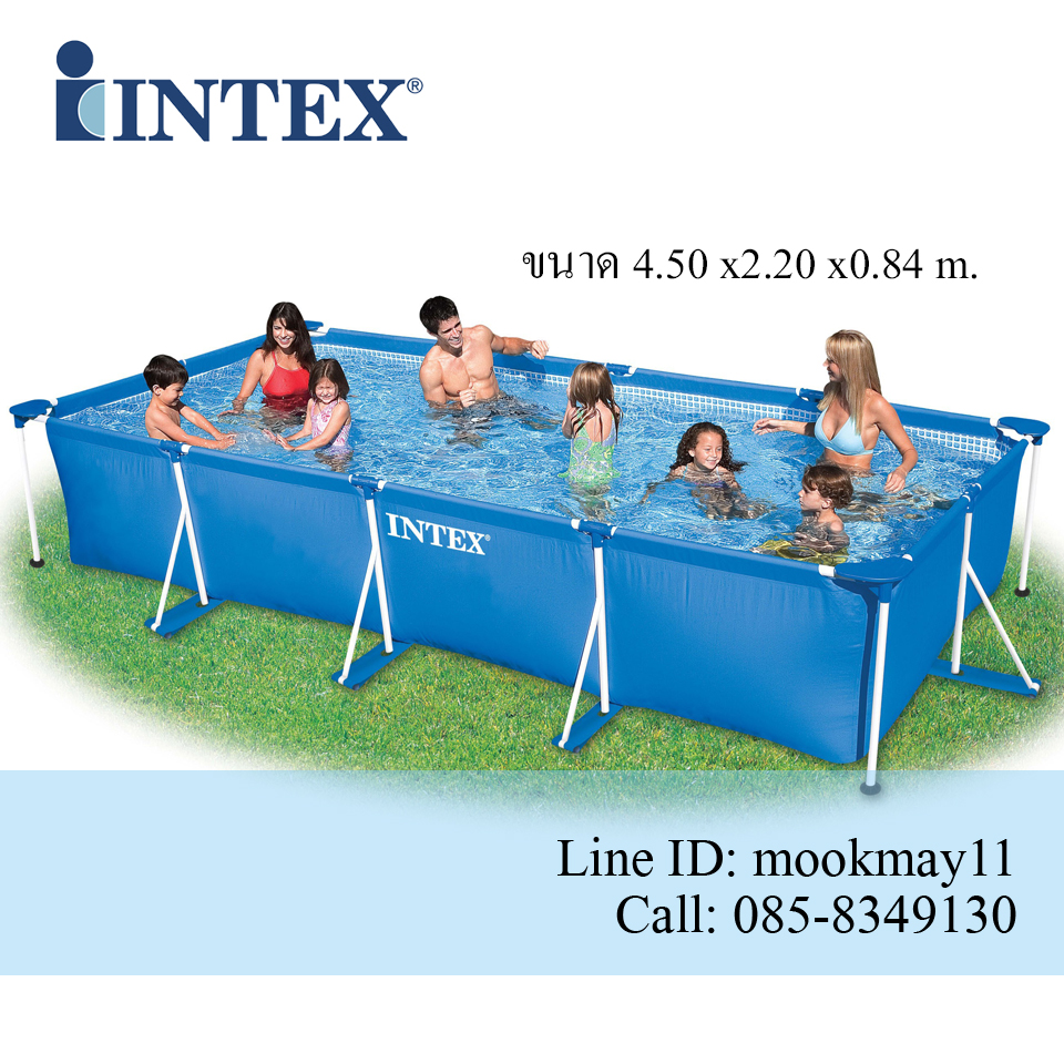 +จัดชุด+ สระน้ำสำเร็จรูป สระน้ำขนาดใหญ่ Intex Rectangular สระน้ำสี่เหลี่ยมขนาด 15 ฟุต สีน้ำเงิน +เครื่องกรองระบบไส้กรอง+ชุดทำความสะอาด+กระปุก+คลอลีน+.. รุ่น 28273