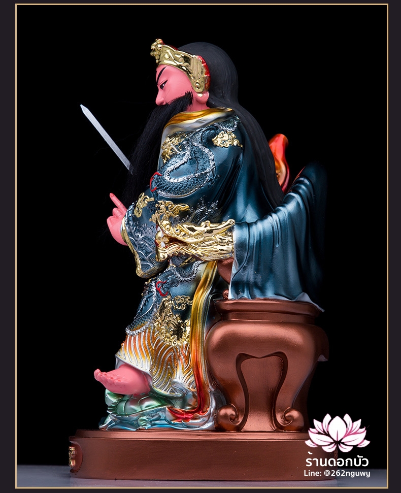 เฮี่ยนเที้ยนซ่งเต่ ตั่วเหล่าเอี๊ย หรือเจ้าพ่อเสือ ปางประทับนั่งบัลลังก์มังกร เหยียบงูและเต่า งานเรซิ่นคุณภาพสูง ขนาด 12/16/19/24 นิ้ว