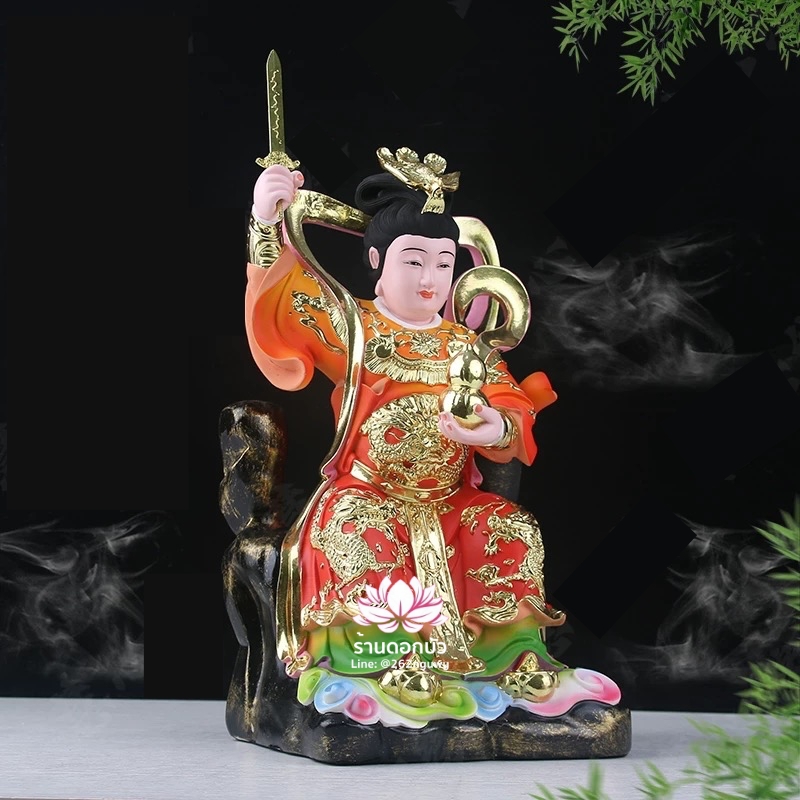 กิ่วเที้ยนเฮี่ยนลื้อ กิวเทียงเหี่ยงนึ่ง จิ่วเทียนเสวียนนี่ ปางนั่งบัลลังก์เหยียบดอกบัว งานเรซิ่น ขนาด 12/16/19 นิ้ว