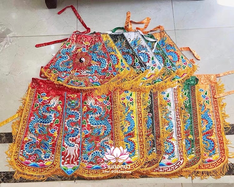 ชุดร่างทรง ชุดม้าทรง ต้อพระจีน ลายมังกร 5 ตัว สีแดง/เหลือง/ดำ/ขาว/เขียว/ส้ม