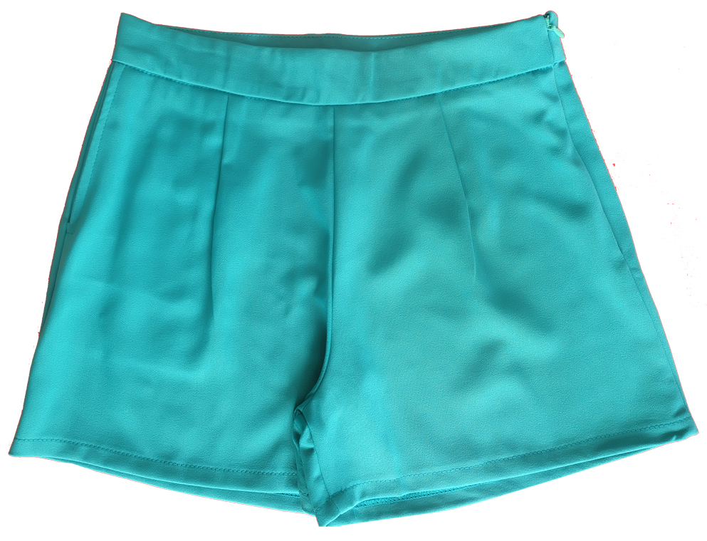 กางเกงขาสั้นเอวสูงผ้าฮานาโกะ สีเขียวน้ำทะเล กระเป๋าขวา ซิปซ้าย Size 2XL 3XL
