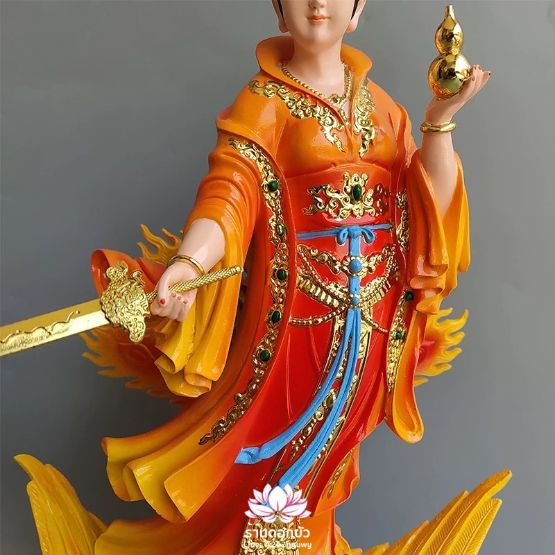 กิ่วเที้ยนเฮี่ยนลื้อ กิวเทียงเหี่ยงนึ่ง จิ่วเทียนเสวียนนี่ ปางยืนบนหงส์บริวาร งานเรซิ่น ขนาด 16 นิ้ว