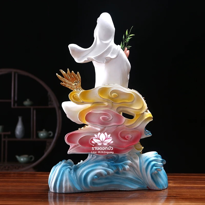 พระโพธิสัตว์กวนอิมปางเหยียบมังกร พระแม่กวนอิมยืนมังกร งานเรซิ่น ขนาด 19 นิ้ว