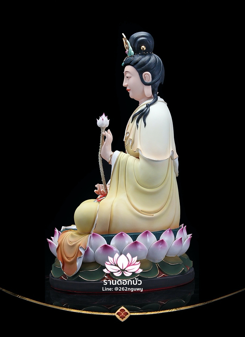 พระมหาสถามปราปต์โพธิสัตว์ ไต่ซีจีผ่อสัก ปางประทับนั่งดอกบัว งานกระเบื้องฮกเกี้ยน ขนาด 12/16/19 นิ้ว