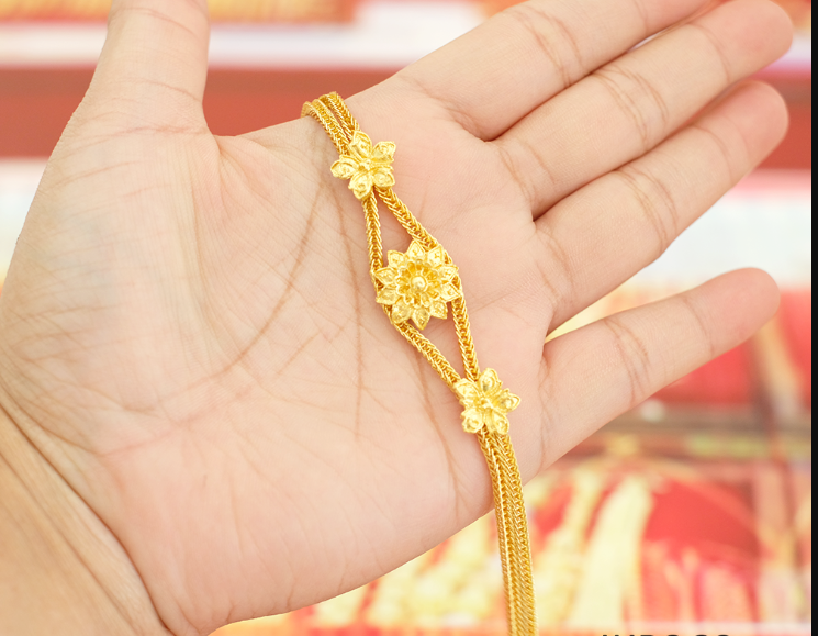 สร้อยข้อมือสีเสาคู่ ดอกไม้บาน 1 บาท รหัส 360