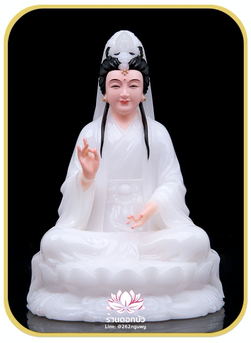 พระโพธิสัตว์กวนอิม พระแม่กวนอิมปางประทานพร ประทับนั่งบนดอกบัว งานหินอ่อนคุณภาพสูง ขนาด 4 นิ้ว