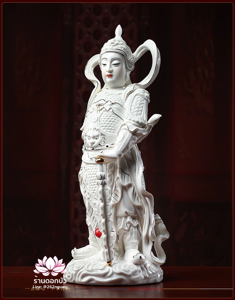 เทพเจ้ากวนอู และพระเวทโพธิสัตว์ (อุ่ยท้อผ่อสัก) ขนาด 14 นิ้ว สีขาวขลิบทอง