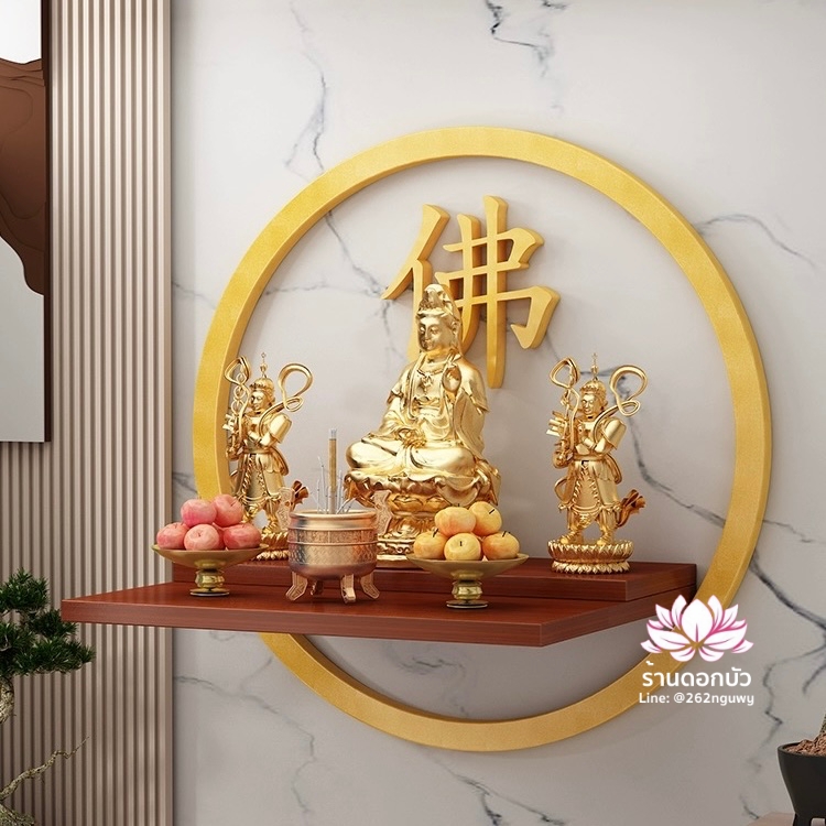 หิ้งพระ หิ้งวางพระพุทธรูป แท่นวางเทวรูปติดผนัง งานไม้ สีโอ๊ค/มะฮอกกานี/ดำ/ขาว