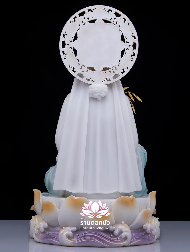 พระโพธิสัตว์กวนอิม ปางนั่งชันเข่าประทับบนดอกบัว งานหินอ่อนคุณภาพสูง ขนาด 12/16/19/26 นิ้ว