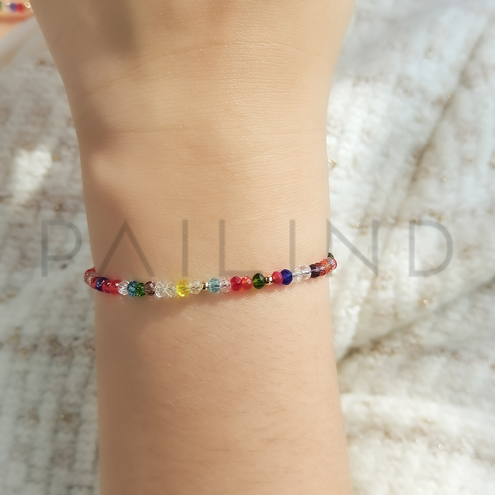 สร้อยข้อมือเงินแท้ ประดับลูกปัดหลากสีสลับเม็ดบอลเงินแท้ ชุบทอง1ไมครอน