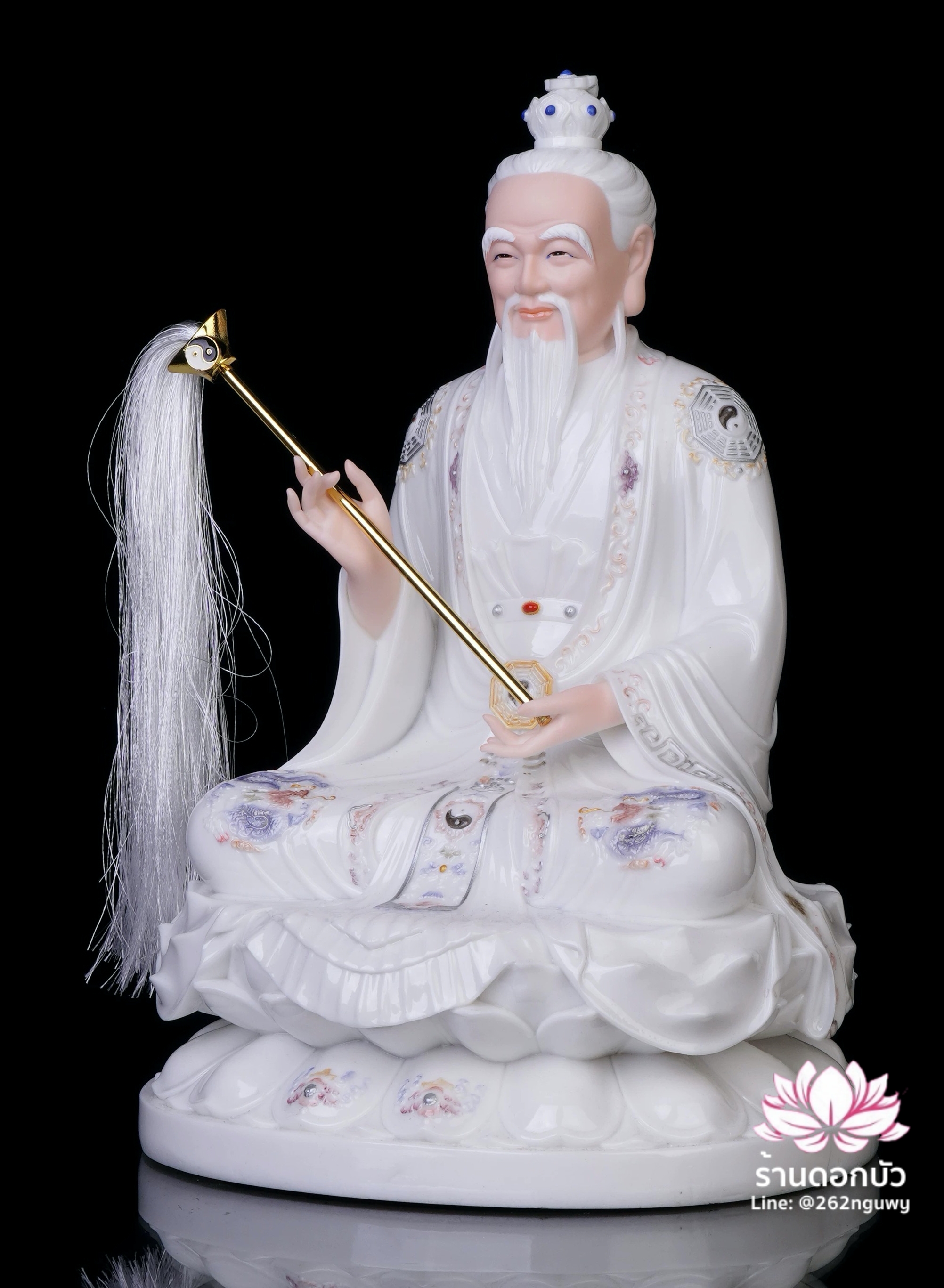ไท่เสียงเหล่ากุง ไท่ส่องโล้กุ๊น ไท้ซังเหล่าจวิน หรือเล่าจื้อ ประทับนั่งบนดอกบัว ขนาด 12/16/19/26 นิ้ว