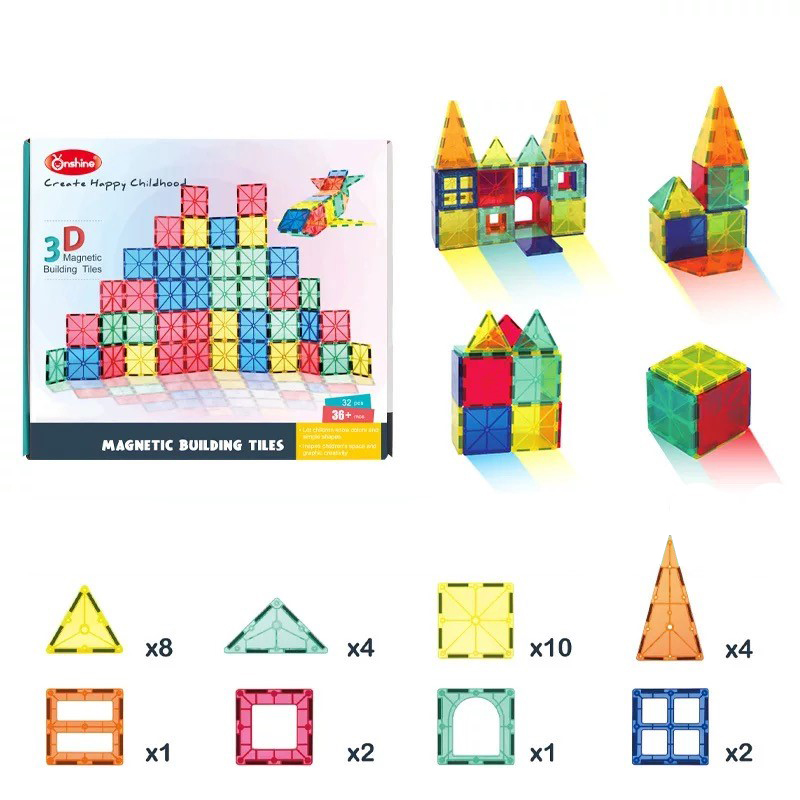 ของเล่นเด็ก ชุดบล็อคประกอบแม่เหล็ก 32 ชิ้น ตัวต่อเสริมพัฒนาการ