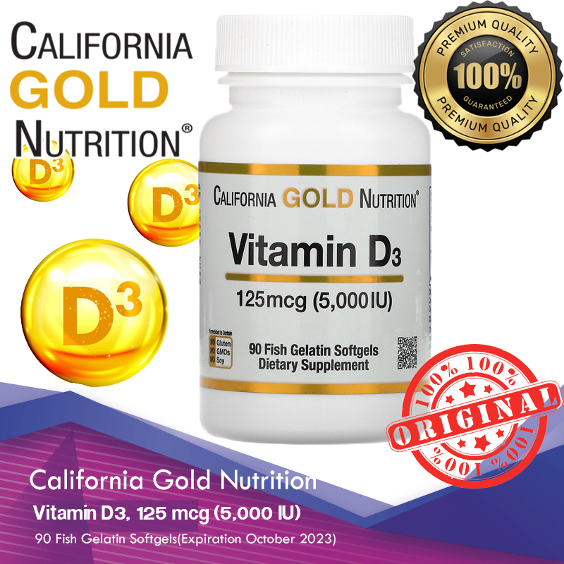California Gold Nutrition, Vitamin D3, 125 mcg (5,000 IU), 90 Fish Gelatin Softgels(Expiration October 2023)