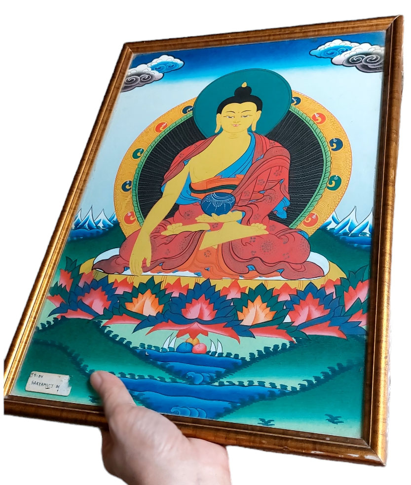 💥SALE!💥ภาวาดทังก้าทิเบต-พระศากยมุนี - (เข้ากรอบกระจกแล้ว) งานเก่า