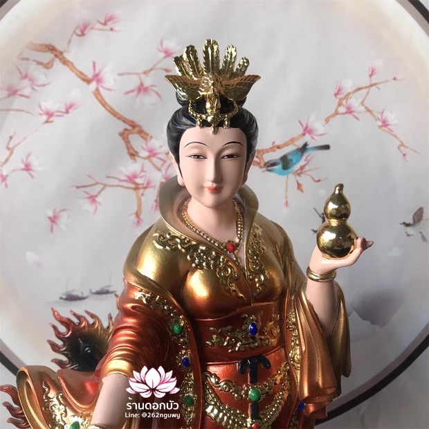 กิ่วเที้ยนเฮี่ยนลื้อ กิวเทียงเหี่ยงนึ่ง จิ่วเทียนเสวียนนี่ ปางยืนบนหงส์บริวาร งานเรซิ่น ขนาด 16/19 นิ้ว
