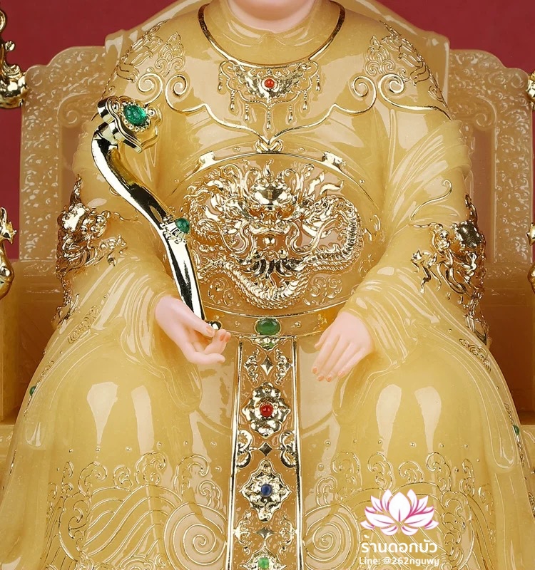 หม่าโจ้ว ม่าจ้อโป๋ เทียนส่งเซ่งโบ้ เทียนโหวเซี่ยบ้อ งานหินอ่อนคุณภาพสูง ขนาด 12/16/19 นิ้ว สีบุษราคัม