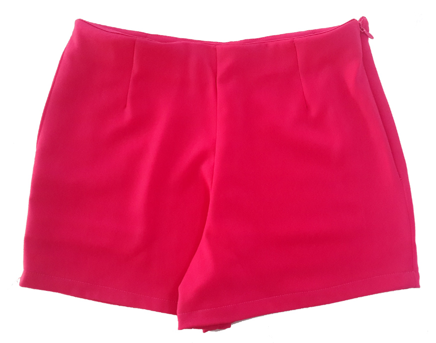 กางเกงขาสั้นเอวสูงขอบเรียบผ้าฮานาโกะ ซิปซ้าย กระเป๋าขวา สีบานเย็น Size S M L XL