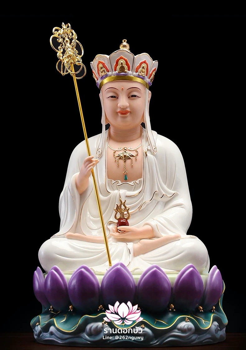 พระกษิติครรภโพธิสัตว์ ตี่จั่งอ๊วงผ่อสัก ประทับนั่งบนบัลลังก์ดอกบัว ขนาด 16 นิ้ว
