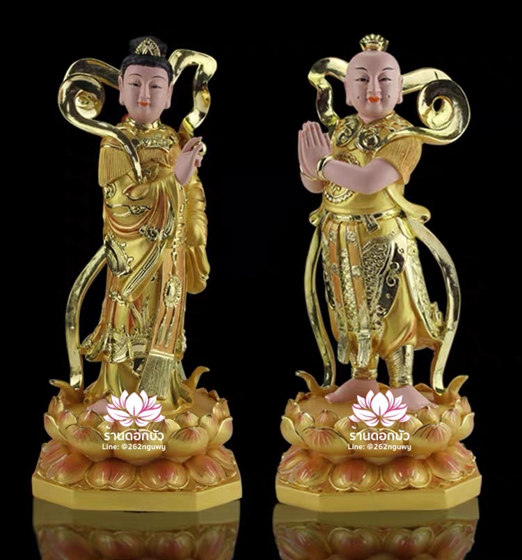 องค์พระเซียนจ๋าย-หยกลื้อ ลูกศิษย์พระโพธิสัตว์กวนอิม งานเรซิ่น ลงสีปิดทอง ขนาด 10/16 นิ้ว