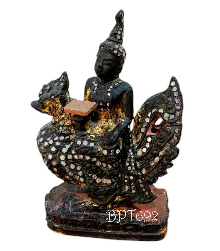 ไม้แกะสลักเก่า-พระแม่สุรัสวดีศิลปะพม่า-BPT692-