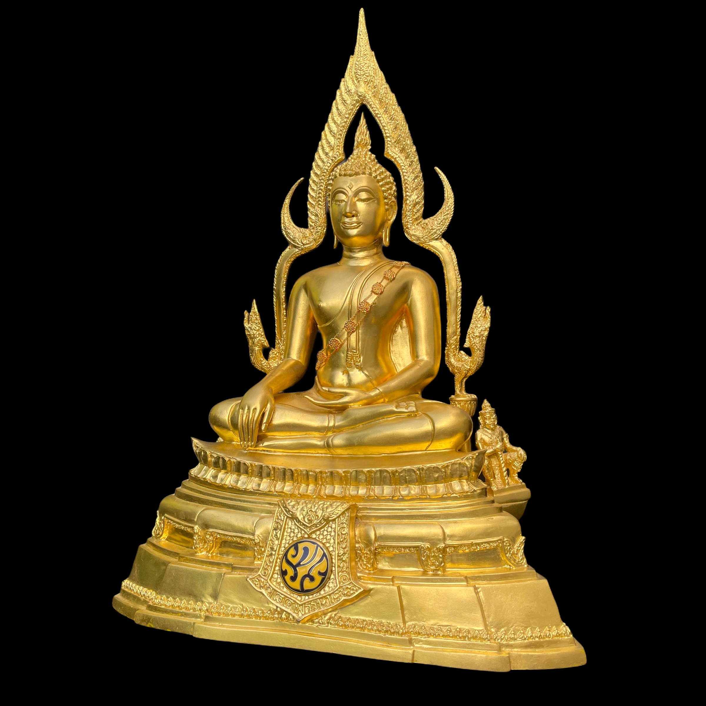 พระพุทธชินราช(จำลอง)ภปร. 84พรรษา เนื้อโลหะ ลงรักปิดทอง 100% ขนาดหน้าตัก 9 นิ้ว(ใต้ฐานบรรจุพระพุทธชินราชเนื้อผงพระราชทานมวลสาร จิตรลดาและเส้นพระเจ้า(เส้นผม))