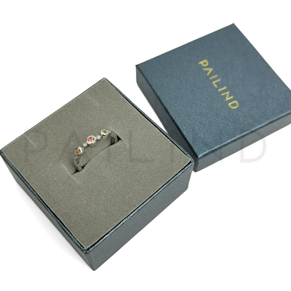 แหวนเงินแท้ 925 ดีไซน์คลาสสิค ประดับเพชรและพลอยเนื้อแข็ง YELLOW SAPPHIRE / ORANGE SAPPHIRE