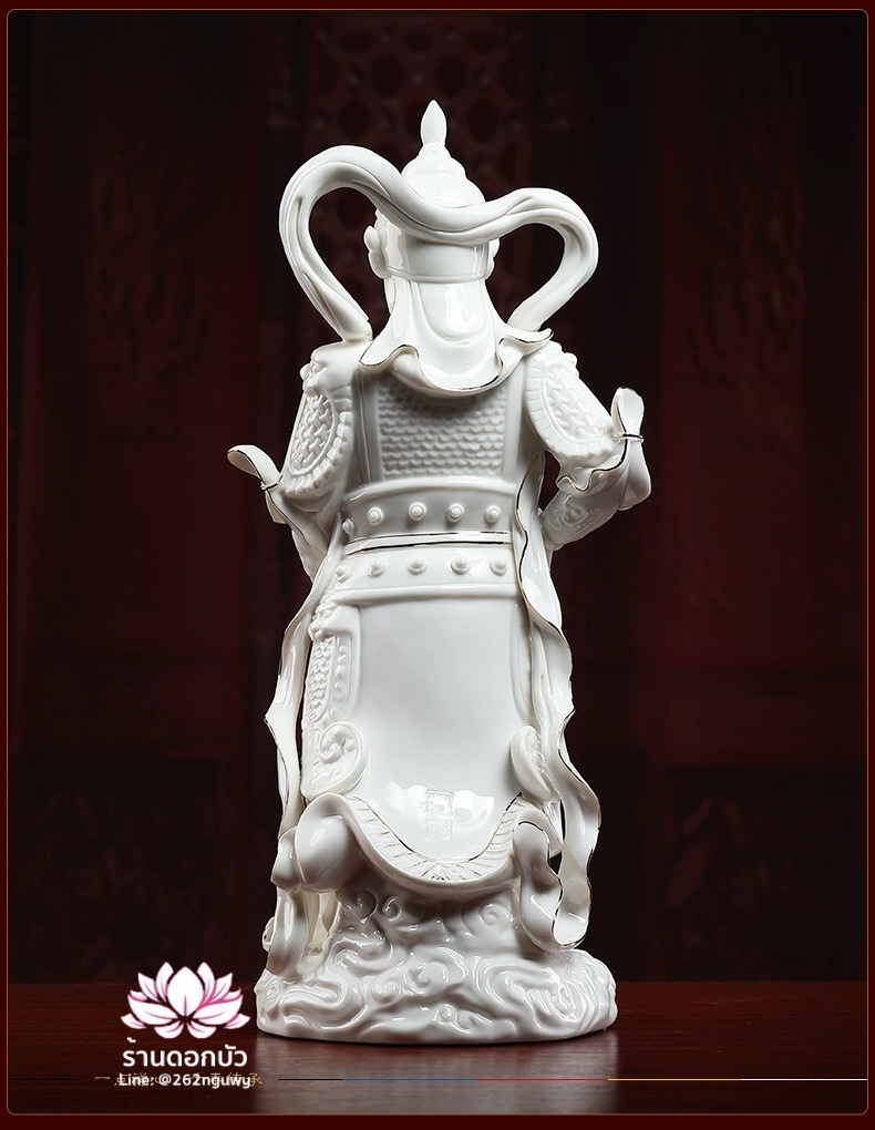 เทพเจ้ากวนอู และพระเวทโพธิสัตว์ (อุ่ยท้อผ่อสัก) ขนาด 14 นิ้ว สีขาวขลิบทอง