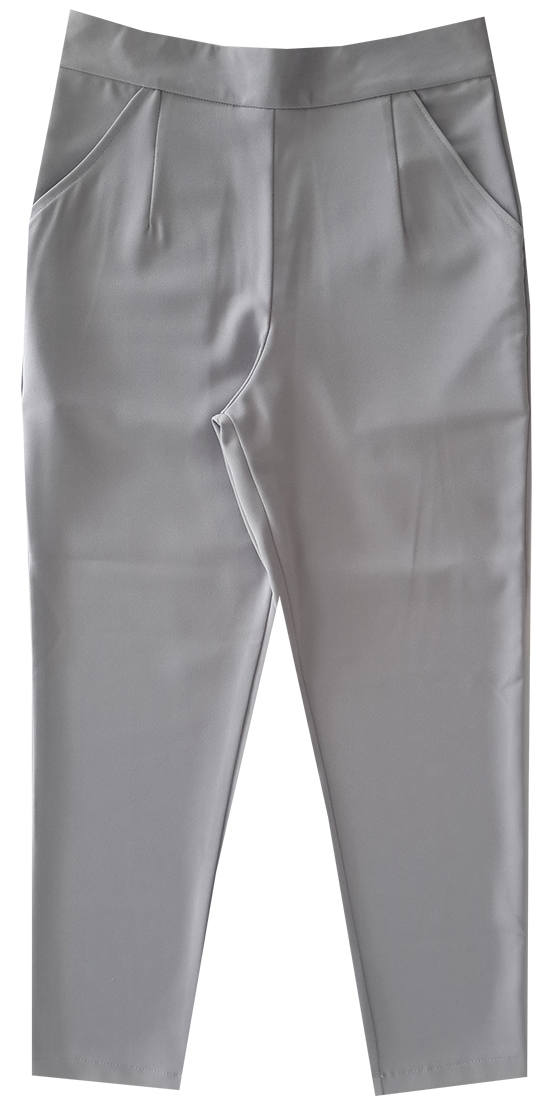 กางเกงเอวสูงขาเดฟ8ส่วน ผ้าฮานาโกะ ซิปซ้าย ไม่มีกระเป๋า สีเทา Size 2X 3X