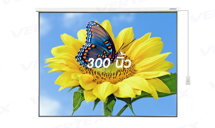จอรับภาพโปรเจคเตอร์ แบบมอเตอร์ไฟฟ้า ยี่ห้อ Vertex ขนาดทแยงมุม 300 นิ้ว (4:3) VDO format สำหรับห้องประชุมใหญ่