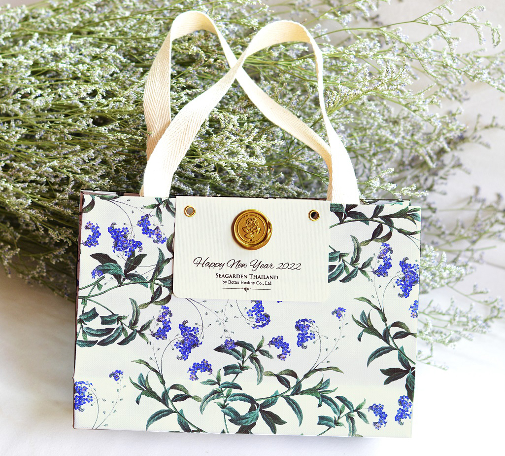 ถุงใส่ของขวัญ ถุงพิมพ์ชื่อโลโก้ลายดอกไม้ Paper bag designed by Milunda