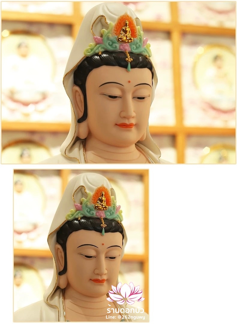 พระพุทธเจ้า พระโพธิสัตว์กวนอิม พระมหาสถามปราปต์ ปางประทับนั่งดอกบัว ขนาด 22 นิ้ว