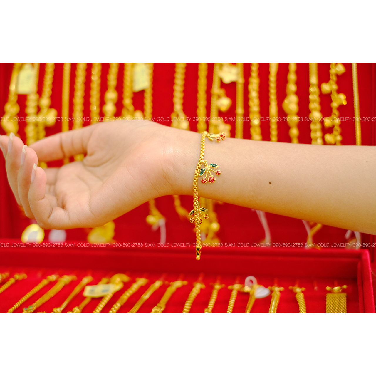 สร้อยข้อมือลงยาเชอรี่ 1 บาท รหัส 427