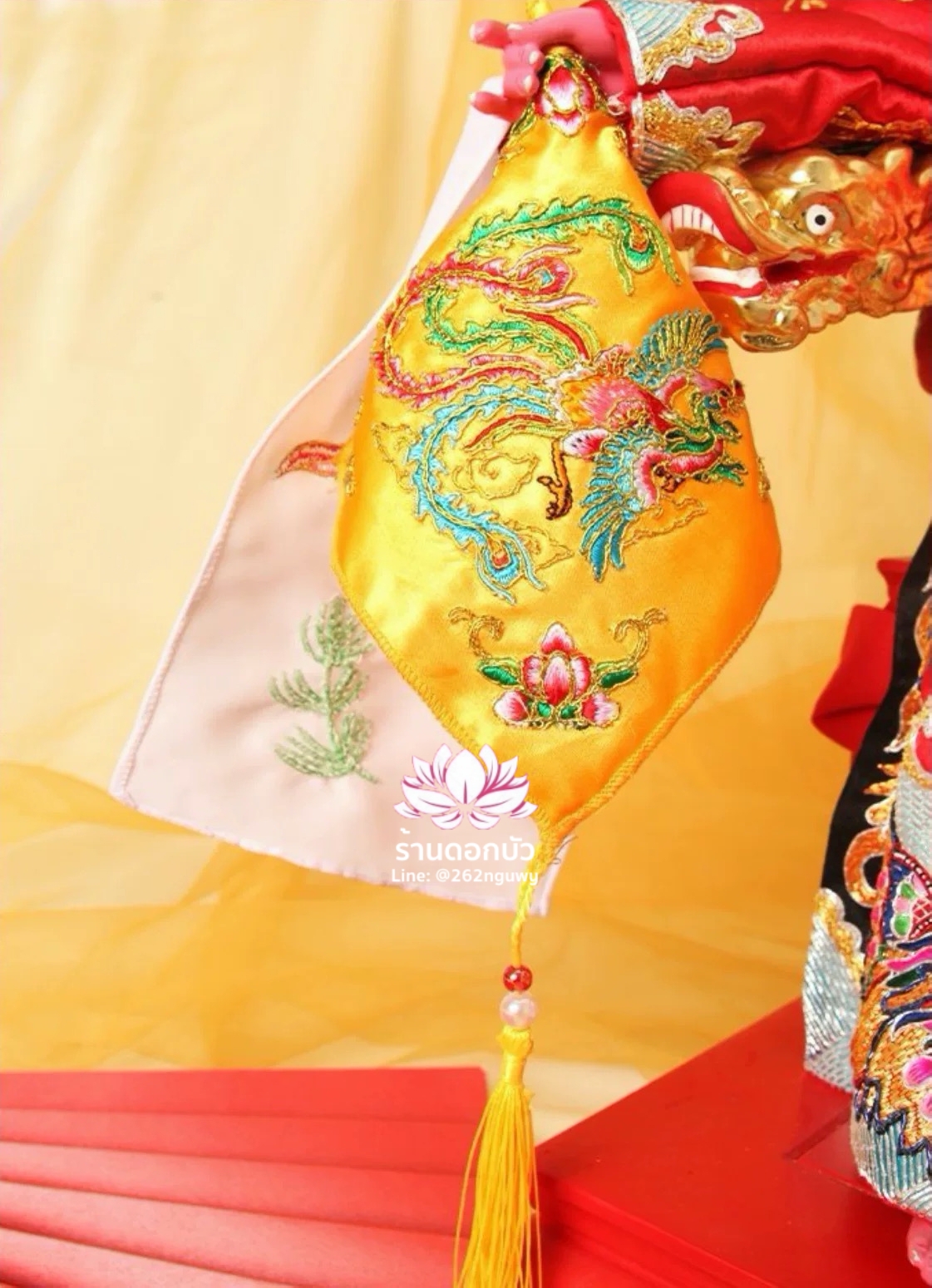 ผ้าเช็ดหน้า ผ้างานปักสำหรับองค์พระกิมซิ้น ผ้าสำหรับเทพธิดา ผ้าสำหรับเทวนารี ลายหงส์