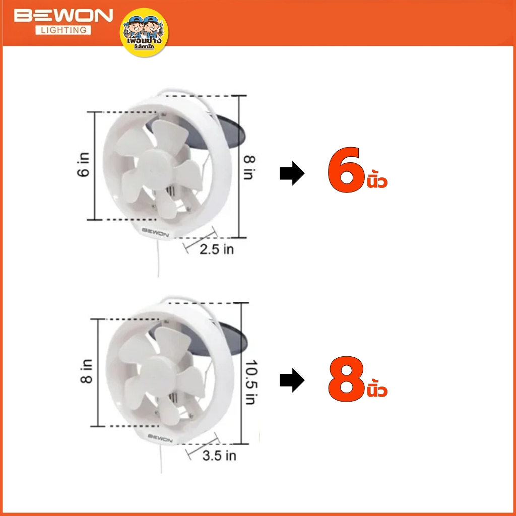 BEWON **ติดกระจก** พัดลมดูดอากาศ ขนาด 6 นิ้ว 8 นิ้ว รับประกันมอเตอร์ 5 ปี