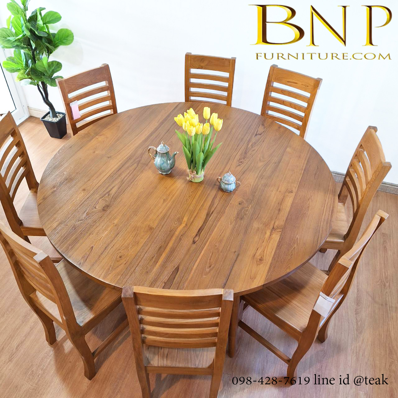 ชุดโต๊ะทานข้าวกลม + เก้าอี้ 8 ตัว รุ่น เป่าเป้ย