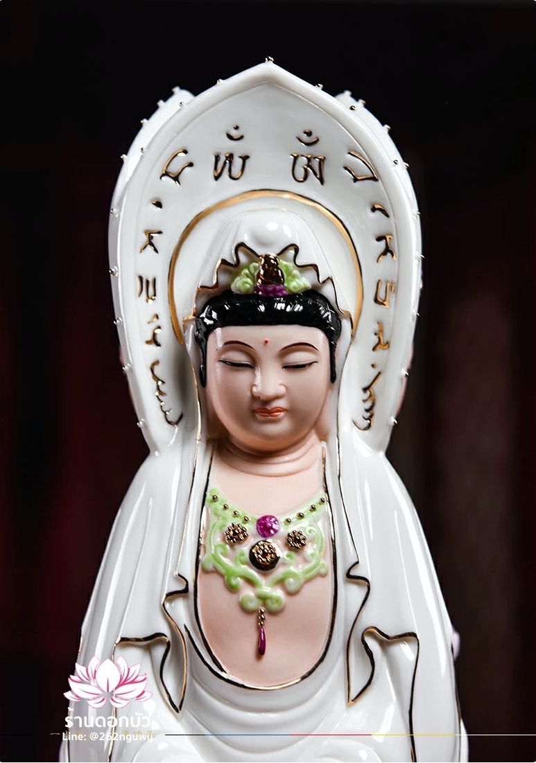 พระโพธิสัตว์กวนอิม 3 พระพักตร์ พระแม่กวนอิม 3 ปาง ลงสีขลิบทอง ขนาด 15 นิ้ว